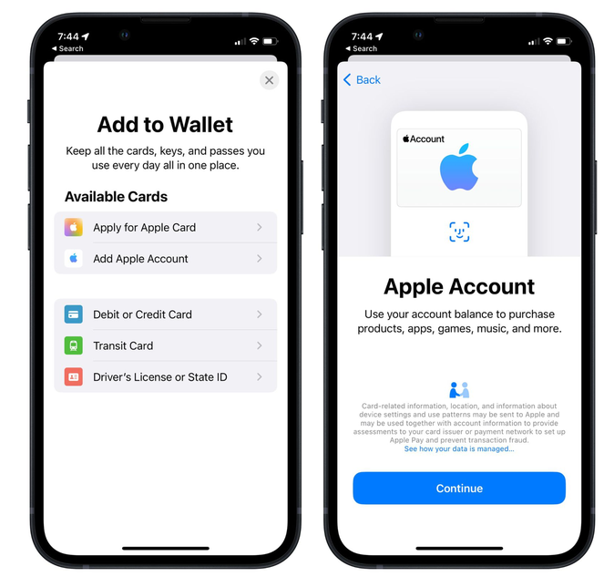 水磨沟苹果手机维修分享iOS 15.5钱包App如何添加 Apple 账户 